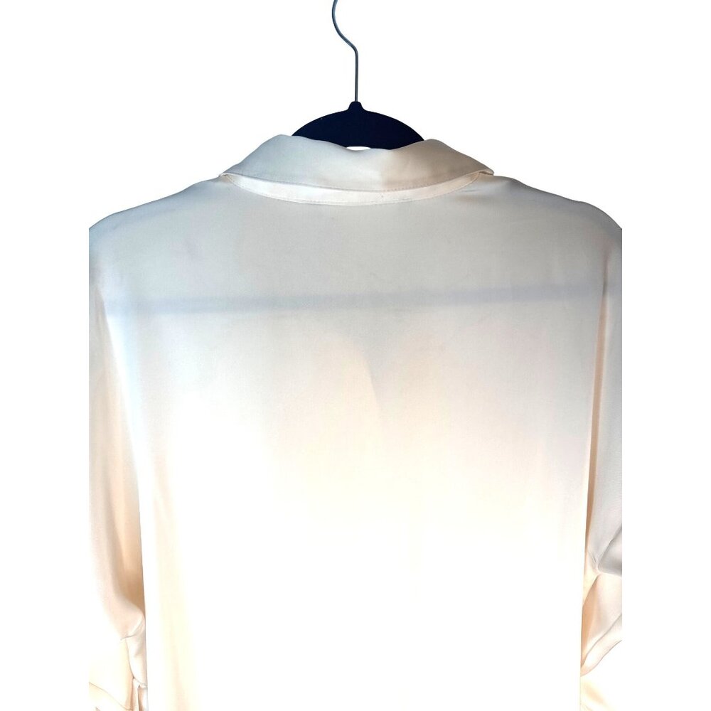 ZARA Cream Medium Satin Button-Up Drop Sleeve Ruffle Hem Shirt Dress - Picture 11 of 14